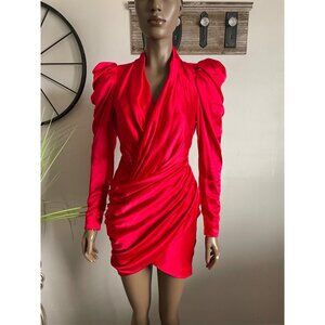 HOUSE OF CB 'Rita' Red Satin Ruched Sexy Party Mini Dress Size S